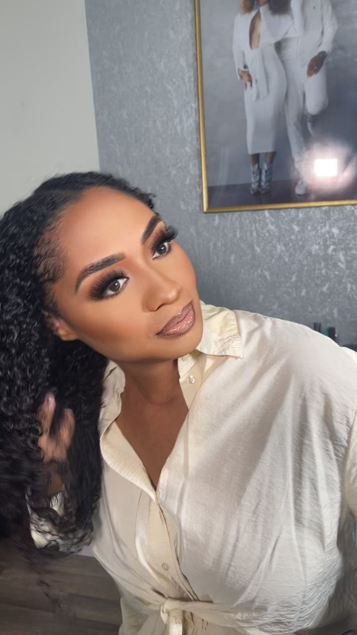 Woman showcasing side view of Virgin Curly Hair Extensions. Shop Virgin Curly Hair Extensions | 30% Off Now for soft, defined curls and shine.