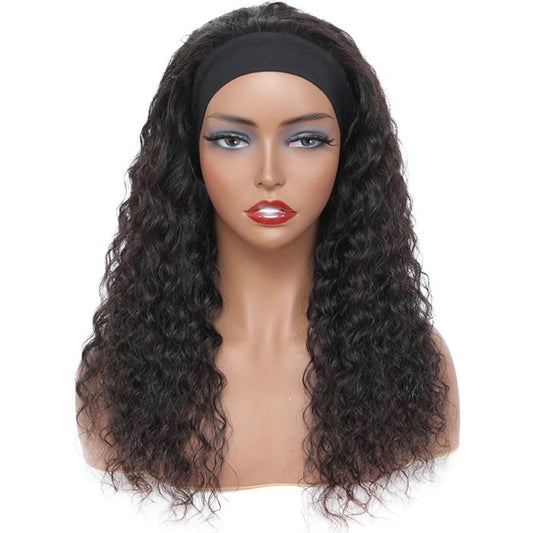 Easy Headband Wig in 28in deepwave style with 3 combs and Velcro strap for secure, quick hair solutions. Ideal for effortless styling.