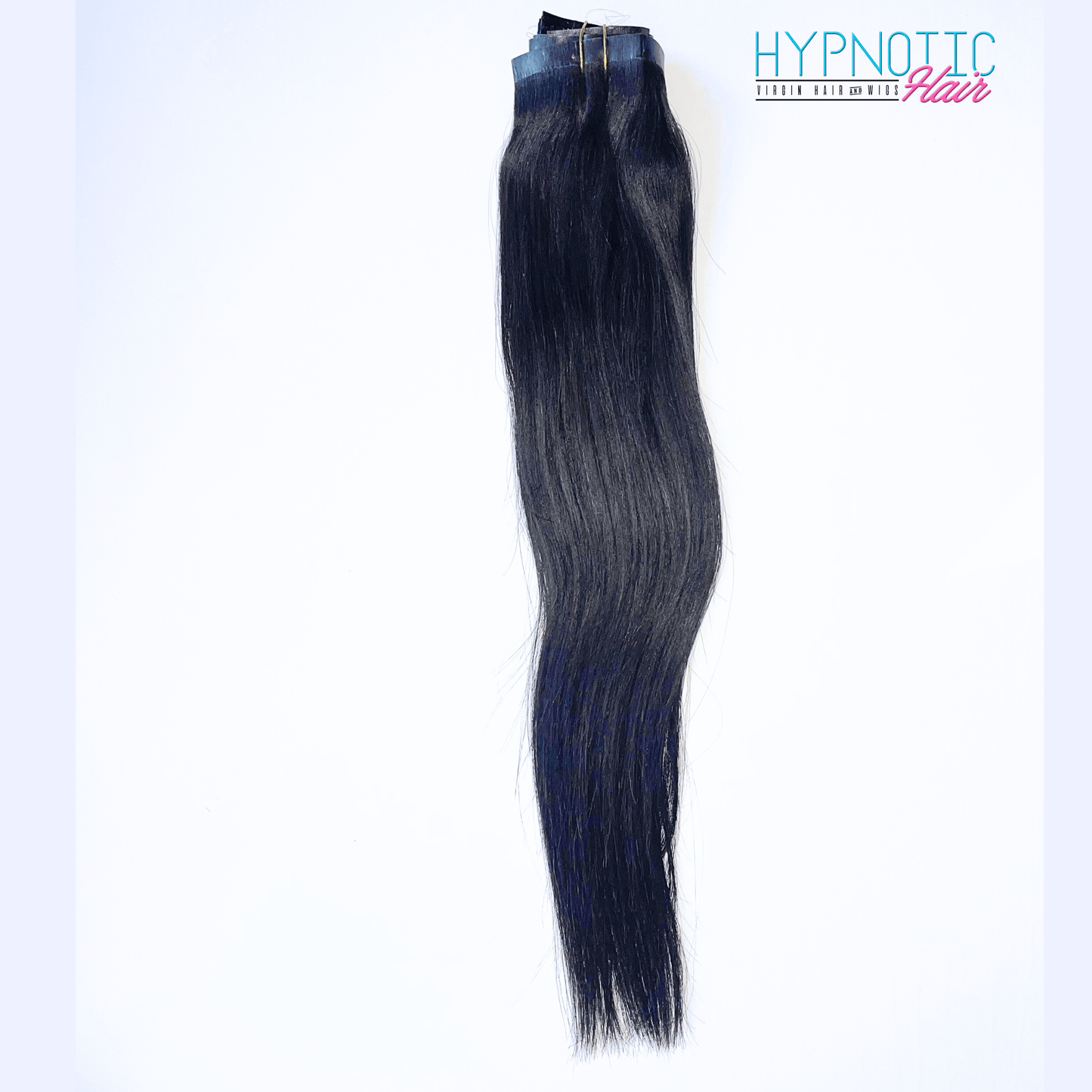 Seamless Clip-Ins by Hypnotic Hair in sleek black, bundled with 7 flat wefts. Virgin hair extensions for a flawless blend.