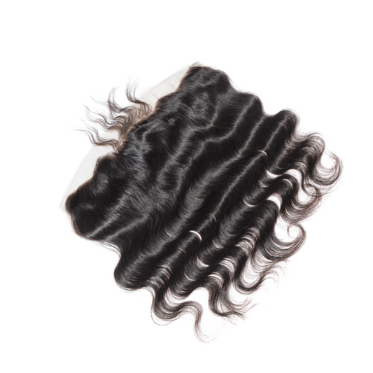 Body Wave Frontal Hair with HD lace in natural black, made from 10A virgin hair for a soft, wavy texture and seamless natural look.