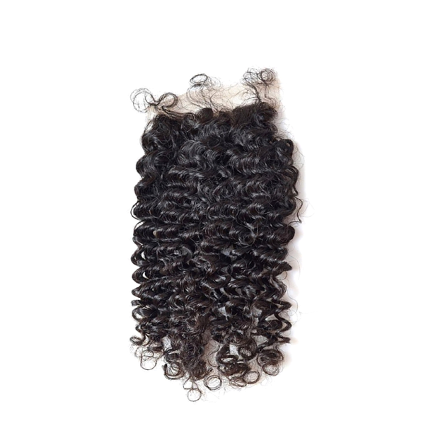 Curly Hair Closure - Natural Sew-In Look with tight curls for a seamless blend. Ideal for protective styles using virgin hair bundles.