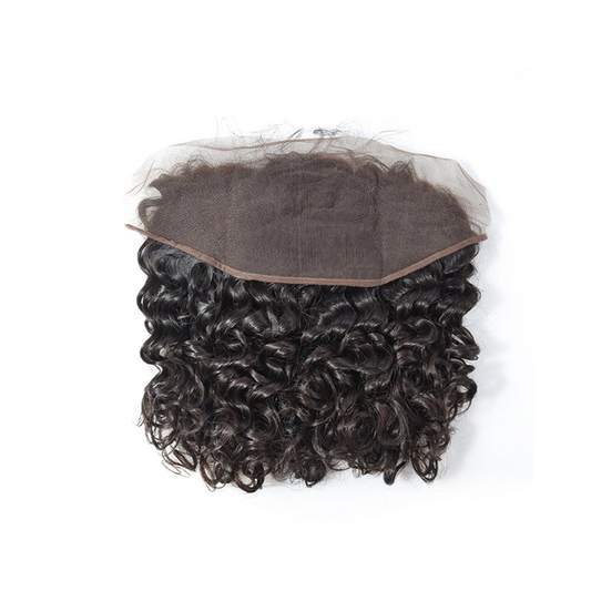 Curly Frontal - Curly Lace Frontal with tight curls and durable lace base, ideal for blending with virgin hair extensions for a natural look.
