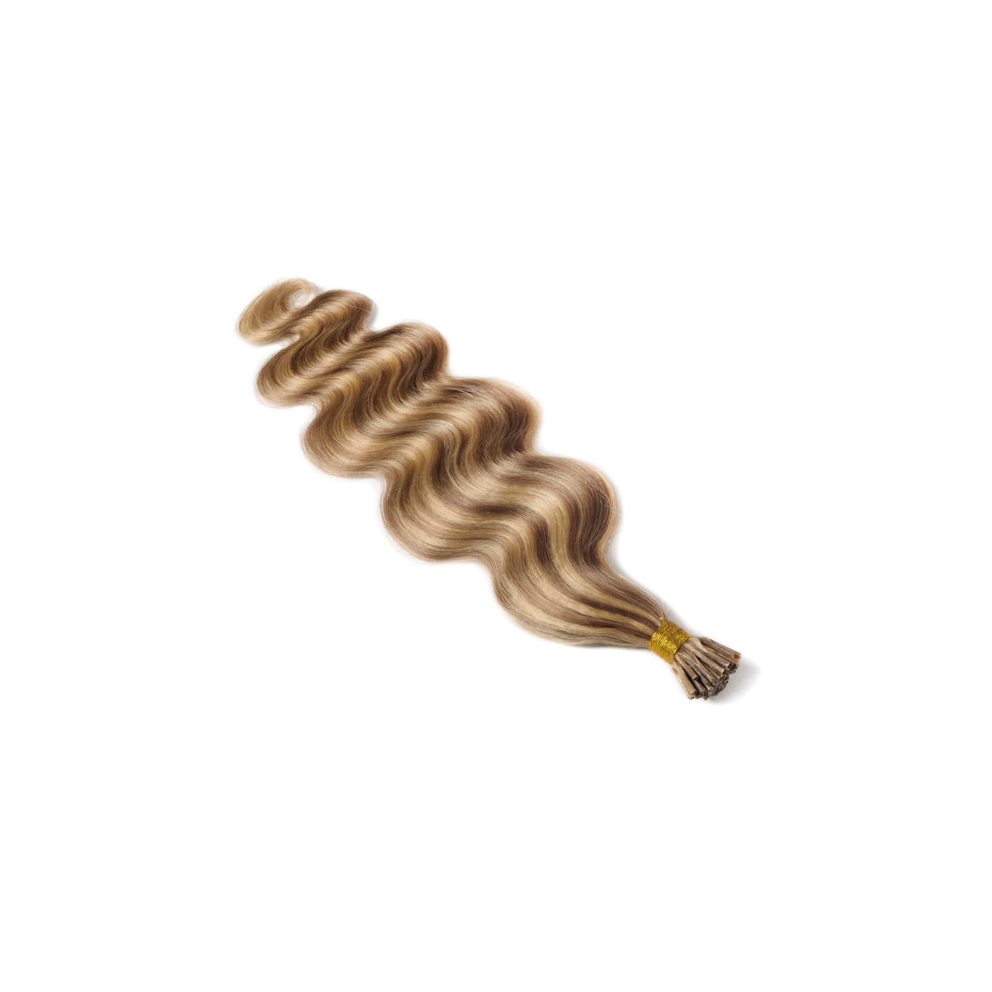 Wavy blonde I-Tip Remy Extensions - Human Hair bundled for reusable and safe use, ideal for luxury hair styling and volume.
